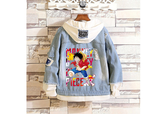 One Piece Anime Denim Jacket Graphic Hoodie