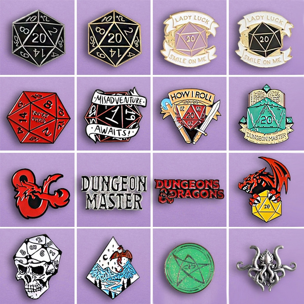 Dungeons And Dragons Enamel Pins Dungeon Master Twenty Sided Dice Badge Brooch D20 Game Jewelry 