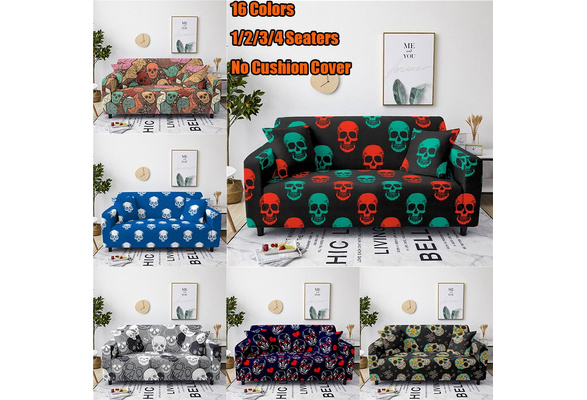 1/2/3/4 Sofa Couch Slipcover Stretch Covers Skull Print Couch Elastic Protector 
