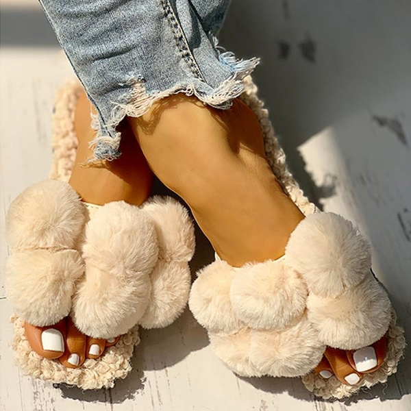 villus fluffy casual flat sandals