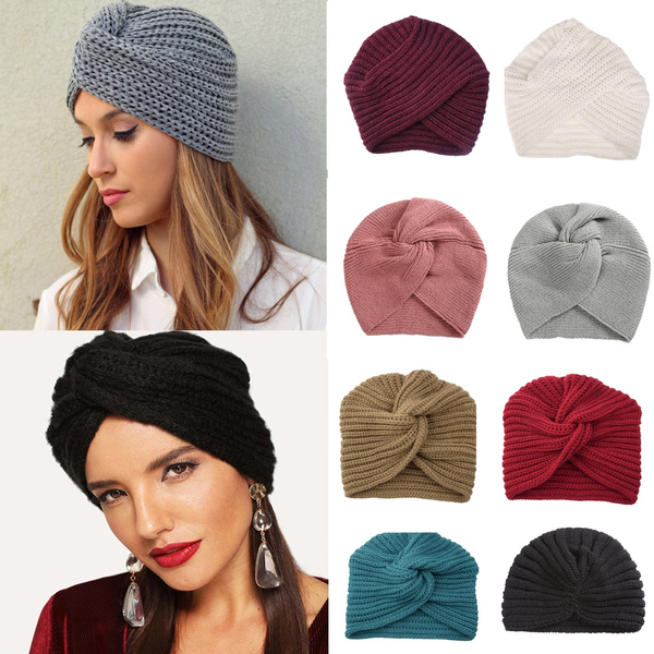 Knot Bandanas Turban Headband Autumn Winter Warm Knitting Turban Cap