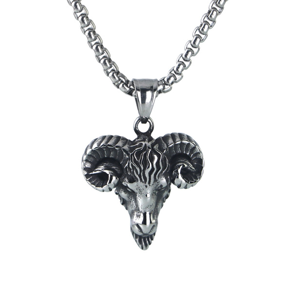 New Stainless Steel Goat Head Pendant Necklace for Men Punk Hip Hop ...