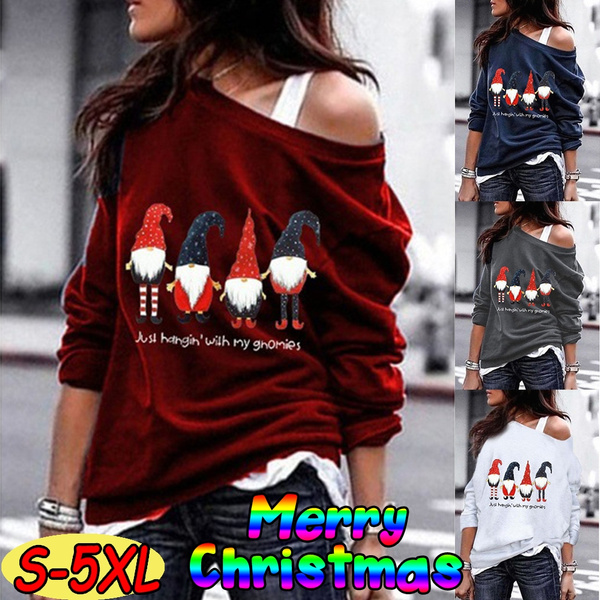 Skew neck santa claus snowflake pullover christmas sweatshirt online