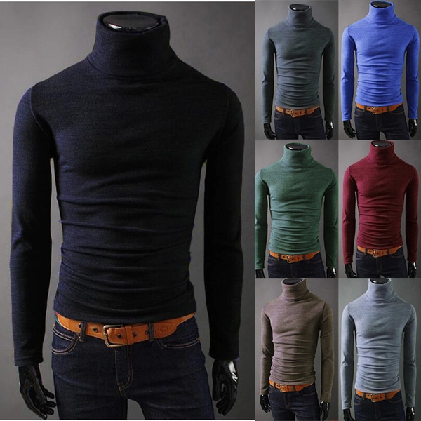 Fashion Mens Turtleneck Sweater Shirts Turtleneck Pullover Tops ...