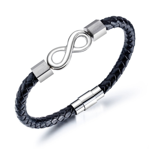 Mens Brown Leather Stainless Steel Infinity Bracelet By Lisa Angel   notonthehighstreetcom