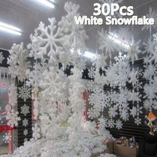 30pcs Plastic White Snowflakes Ornaments Christmas Decorations