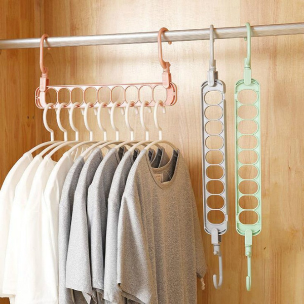 1pc 9 Hole Space Saving Hanger Plastic Clothes Hanger Hook Organizer Wardrobe Save Hook Closet Organizer Tool Wish