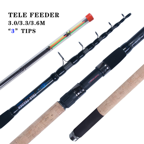 60-180gr Feeder Fishing Telescopic Rod Carbon Spinning With 3 Tips 3.3/3.6m 