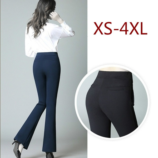 New Fashion Women High Stretch Pocket Shaping Dress Pants Yoga Pants Office  Casual Trousers Flare Pants