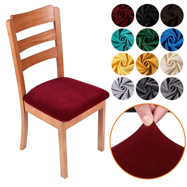 1 4 6 Pcs Soft Velvet Dining Room Chair Seat Covers Upholstered Cushion Cover Stretch Fitted Dinning Removable Washable Furniture Protector Slipcovers With Ties Wish - Dining Room Seat Covers With Ties