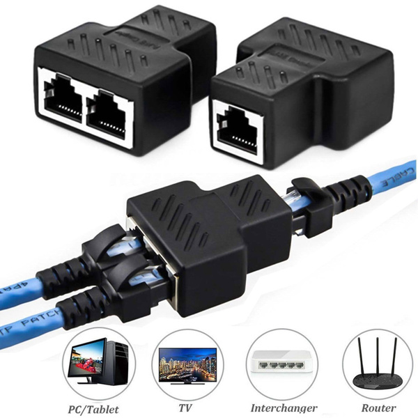 Ethernet Splitter RJ45 Splitter Adapter 1 to 2 Ways Dual Female Port CAT5  /6/ 7 LAN Ethernet Cable 