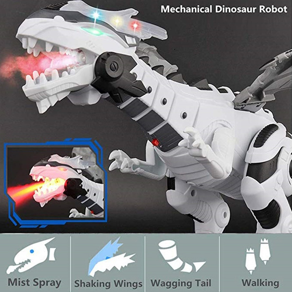 Mist Spray Walking Dinosaur Robot Toy for Kids with Red Light & Realistic Sounds 