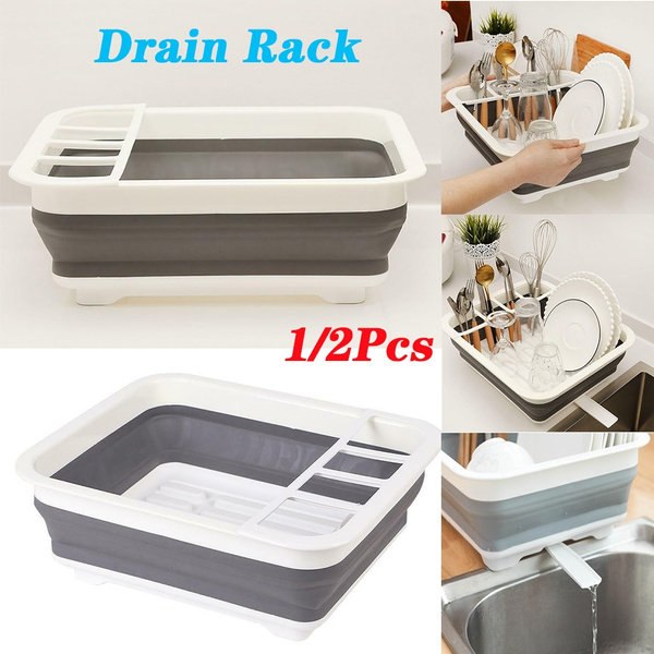 Foldable Dish Rack Kitchen Storage Holder Drainer Bowl Tableware