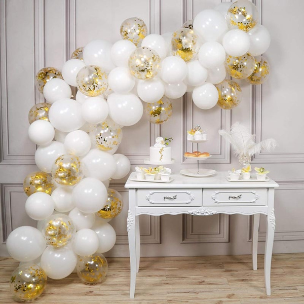 White and Gold Balloons, 100 Pcs 12 Inch White Balloons and Gold ...