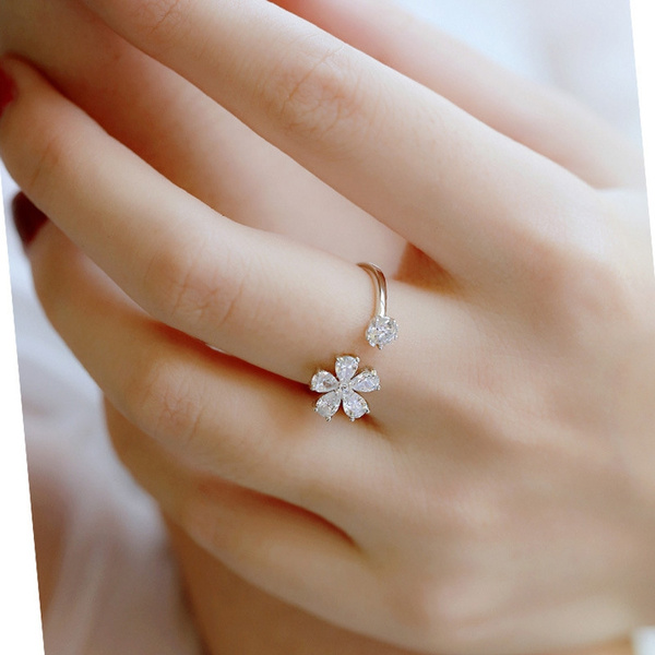 S925 Sterling Silver open flower ring with diamond for women Sterling  Silver Ring