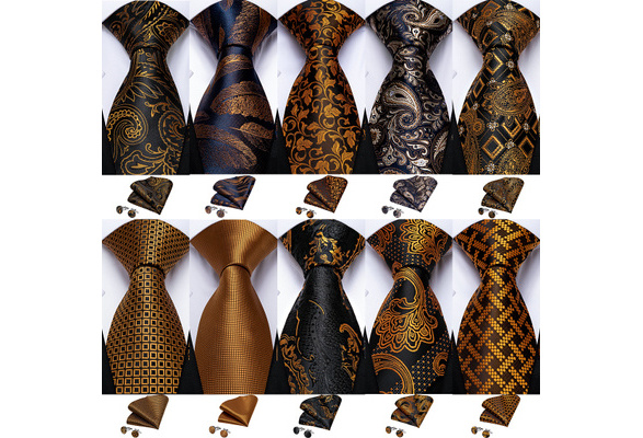 Gift Men Tie Gold Black Striped Paisley Silk Wedding Tie For Men