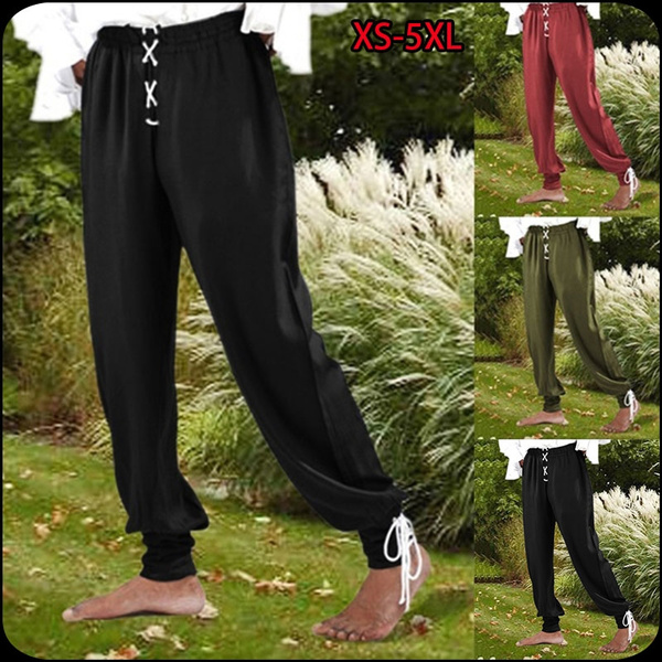 Men's Retro Laced Up Medieval Pant Pirate Renaissance Pants Male Landlord  Knight Casual Pants