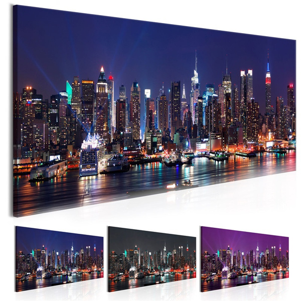 New York Skyline at Night Canvas Wall Art