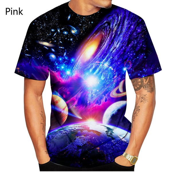 KYKU Galaxy T Shirts for Women Space Print Side Slit Curved Hem V Neck T-Shirts
