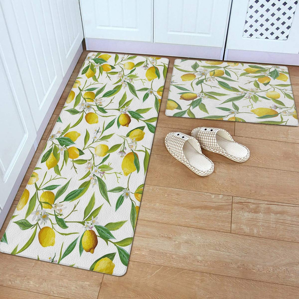 2 Pcs Kitchen Mat Set Non Slip Runner Rugs Doormat Indoor Outdoor Mats 15 7 X 23 6 15 7 X 47 2 Fresh Lemon Fruit And Flowers Kitchen Carpet Kitchen Rug Set Floor Mat Wish