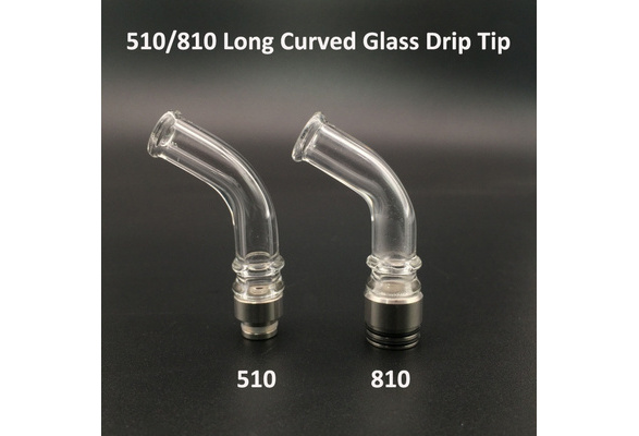 510/810 Long Curved Glass Drip Tip with Stainless Steel Holder Universal  Long Bend Mouthpiece Caps