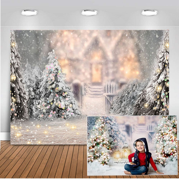 Zhy Christmas Tree Backdrop 7x5ft Winter Snow Window Photo Backdrops for Photography Home Party Kids Children Portrait Photoshoot Photobooth Studio Props