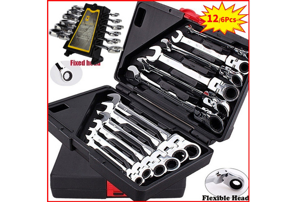 6Pcs Ratcheting Combination Wrench Set Flexible Head Multi-Functional Ratchet Conination Spanner Wrench 8-19mm Repair Tools Set 6Pcs Ratcheting Combination Wrench Set Flexible Head Multi-Functional Ratchet Conination Spanner Wrench 8-19mm Repair Tools Set