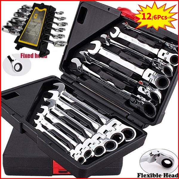 6Pcs Ratcheting Combination Wrench Set Flexible Head Multi-Functional Ratchet Conination Spanner Wrench 8-19mm Repair Tools Set 