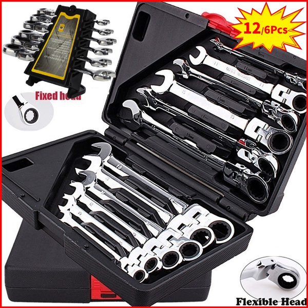6Pcs Ratcheting Combination Wrench Set Flexible Head Multi-Functional Ratchet Conination Spanner Wrench 8-19mm Repair Tools Set 6Pcs Ratcheting Combination Wrench Set Flexible Head Multi-Functional Ratchet Conination Spanner Wrench 8-19mm Repair Tools Set