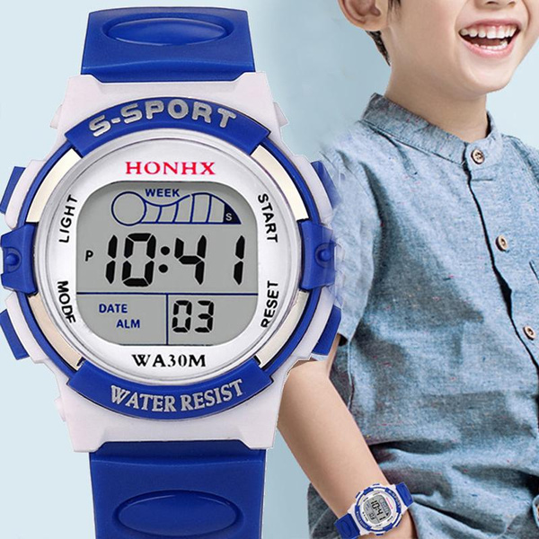 Waterproof Children Boys Digital LED Sports Watch Kids Alarm Date