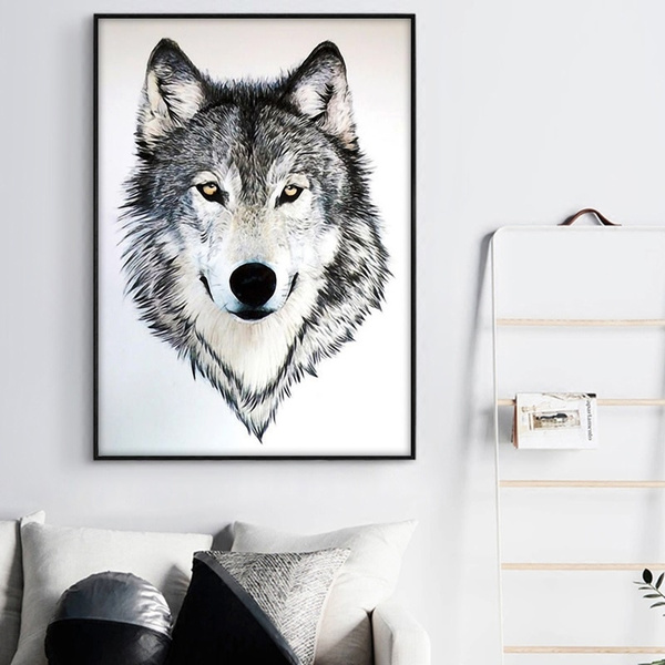 Picture Poster Abstract Animal Large Framed Print Black Wolf & White Wolf 