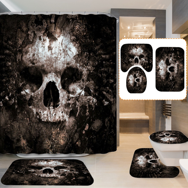 Skull Bathroom Set 180x180cm Shower Curtain Non Slip Bath Mat Toilet Seat Cover Pedestal Rugs Home Carpets Bathroom Decor Wish