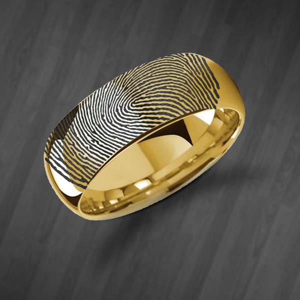Women's Slender Line Solid 14k Gold Fingerprint Ring, 14K Gold Fingerprint  Jewelry
