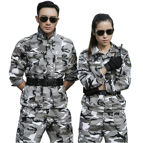 Men Women Military Uniform Snow Camouflage Army Jacket Cargo Pant Uniform  Militar Tactical Mens Working Clothes(Top+Pants)