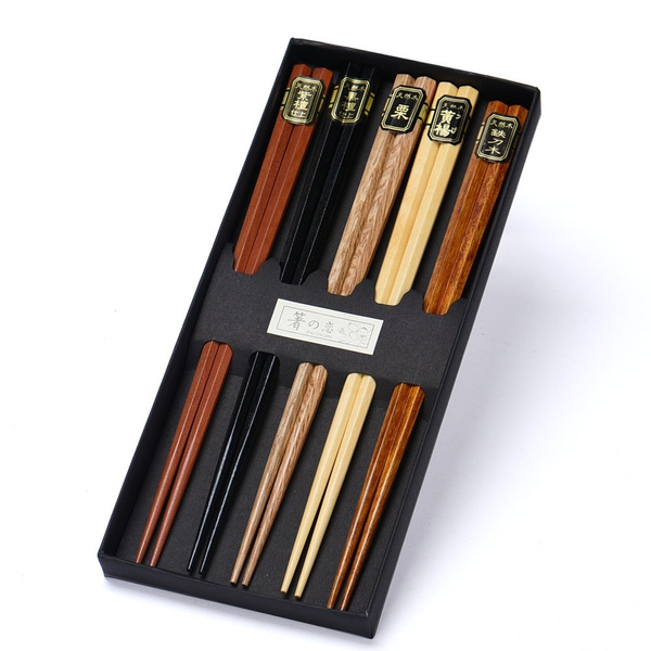 Value Ancient Chopstick Set Gift Handmade 5 Pairs Natural Wooden Reusable 