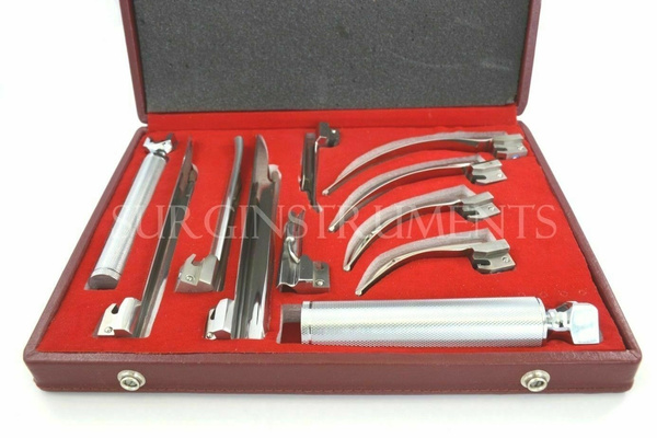 Laryngoscope Mac + Miller Set of 9 Blades & 2 Handles EMT Anesthesia ...