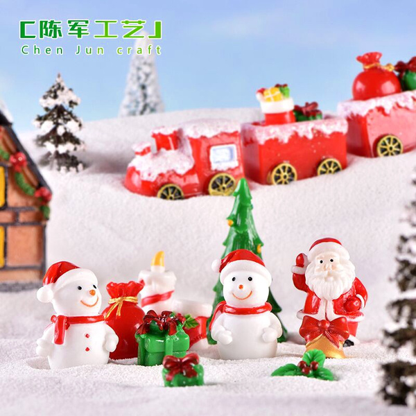 Christmas Miniature Snowmen Gift Box Xmas Fairy Garden Figurines Doll ...