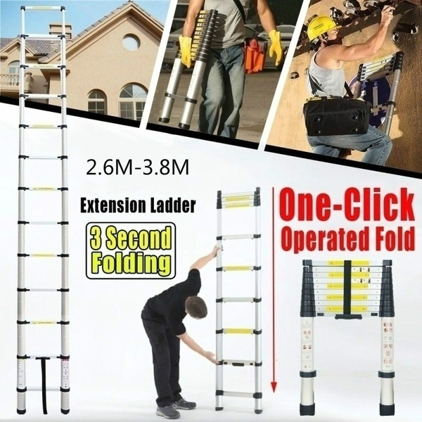 2.6/2.9/3.2/3.8m Telescopic Aluminium Ladder Extension Extendable Multi Purpose 