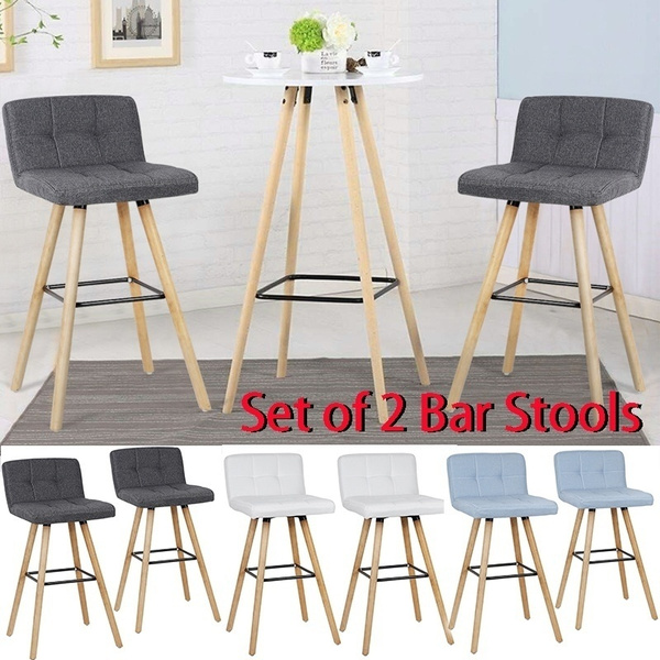 Set of 2 Bar Stools Kitchen Breakfast Barstool with Fabric Padded Seat