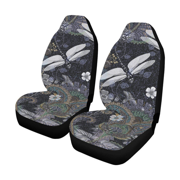 Seat Covers Front Car Seat Covers Set of 2 Design Dragonflies Grey
