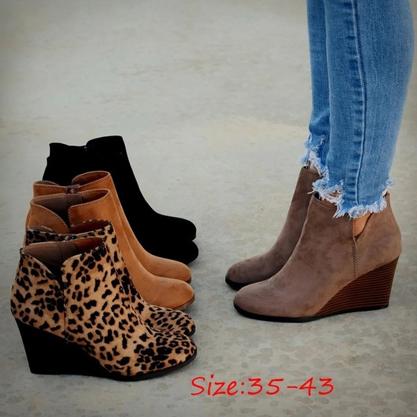 Women's Wedge Ankle Boots Suede Casual 