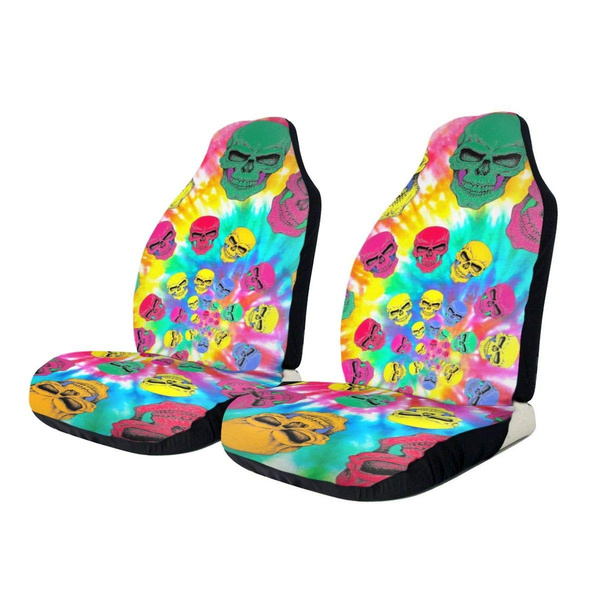 Rainbow Tie Dye Sugar Skulls Front Car Seat Cover Soft Polyester Automotive Covers Accessories Fit Truck Van Suv Decoration Wish Rainbow Tie Dye Sugar Skulls Front Car, Skull Car Seat Covers For Babies