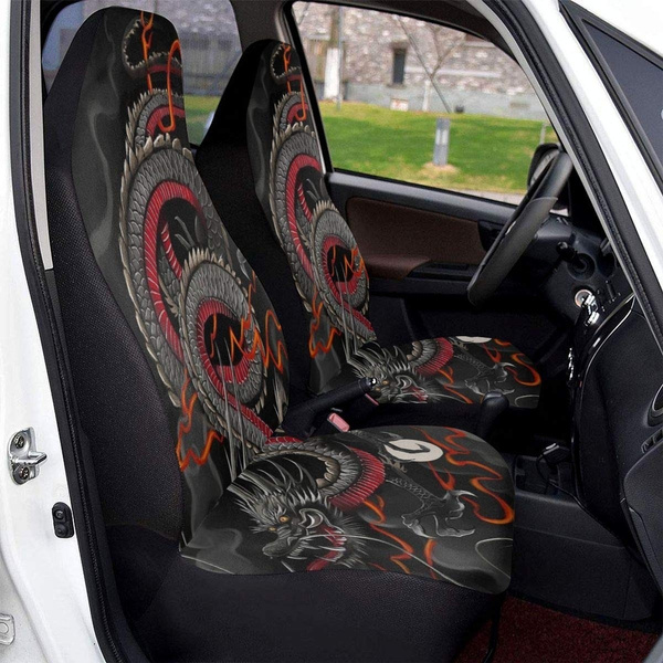 Black Red Chinese Dragon Ball Car Seat Covers Universal Anti Slip Cushion Breathable Dirty Proof Pad Wrinkle Resistant Protector Fit Most Sedan Suv Camper Trailer Wish - Slip Resistant Car Seat Covers