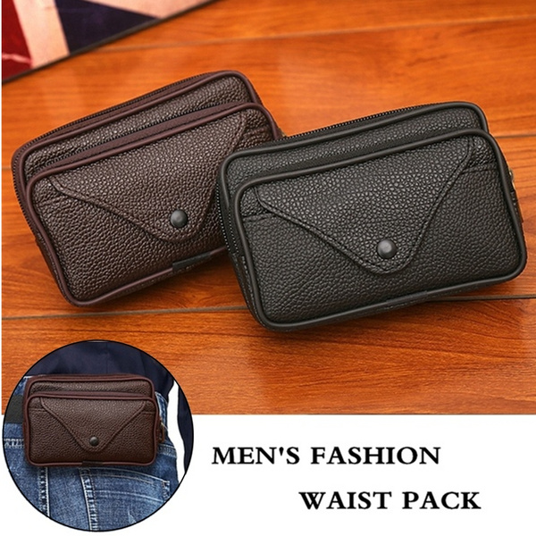 Men s Genuine Leather Waist Belt Bag Dual Zipper Credit Card Holder Wallet Business Fanny Pack Phone Pouch Coin Purse for Travel