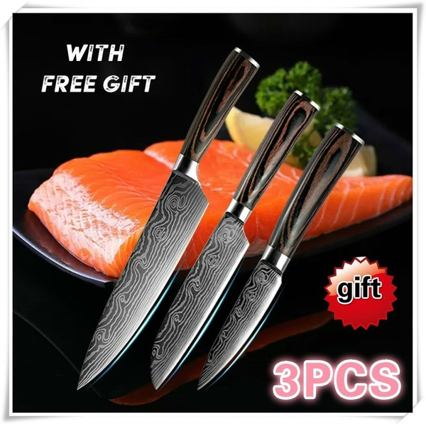 XYj 7PCS/set kitchen knives sets Japanese Knife Sets Cleaver Slicing  Utility Knives Chef Knife Slicing Knife Laser Damascus Pattern Damascus  Utility Knife Sharp Santoku Knife Set