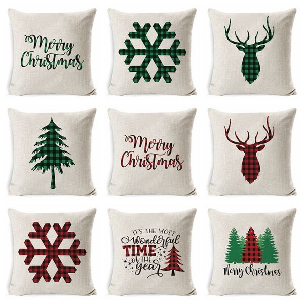 Throw Pillow Cover Merry Christmas Buffalo Check Home Decor Cushion Sofa Case 