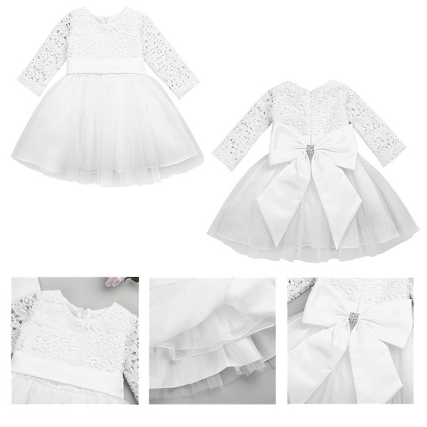 White Floral Embroidered Satin Christening Gown w/ Matching Bonnet (3 months) main image 1