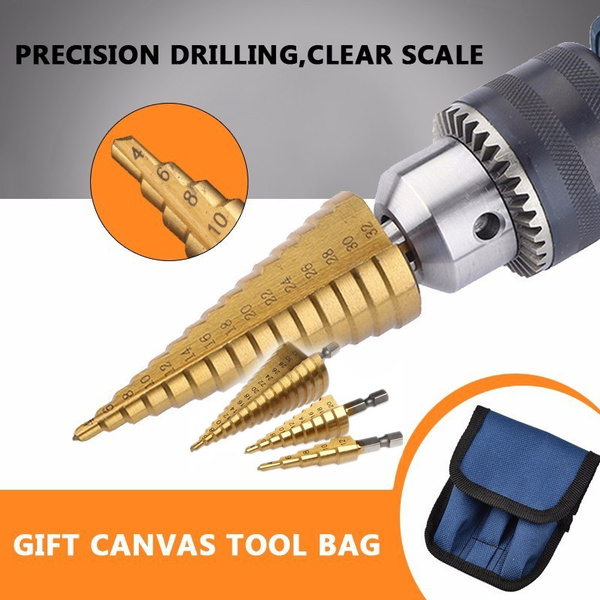 3x HSS Step Cone Drill Titanium Coated Hole Cutter Bit Set 3-12 4-12/20 mm+Pouch 