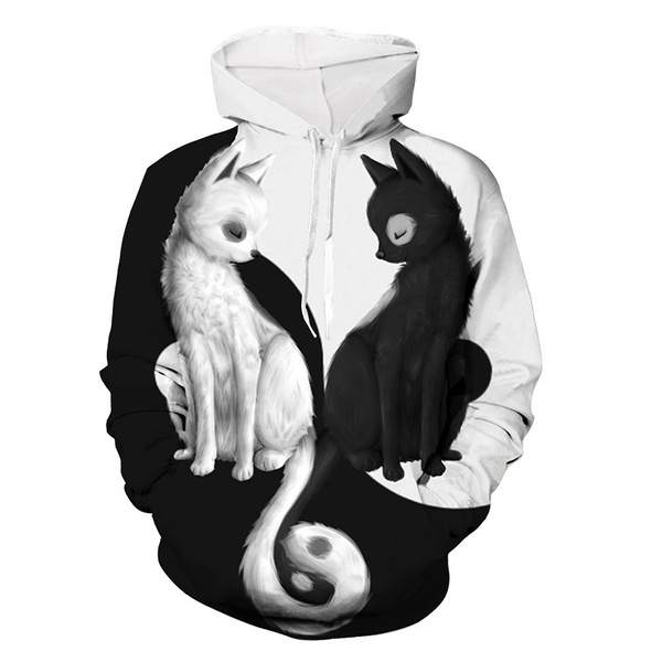 Black and White Fox 3D Printed Hoodies Unisex Personality Long