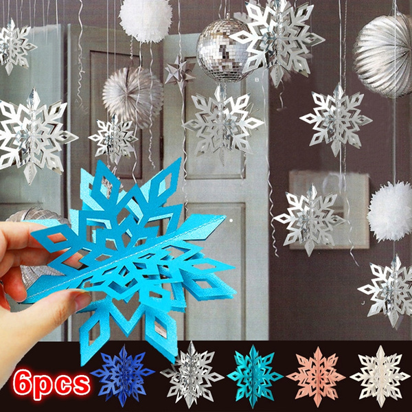 6pcs Christmas Frozen Party 3D Hollow Snowflake Paper Window